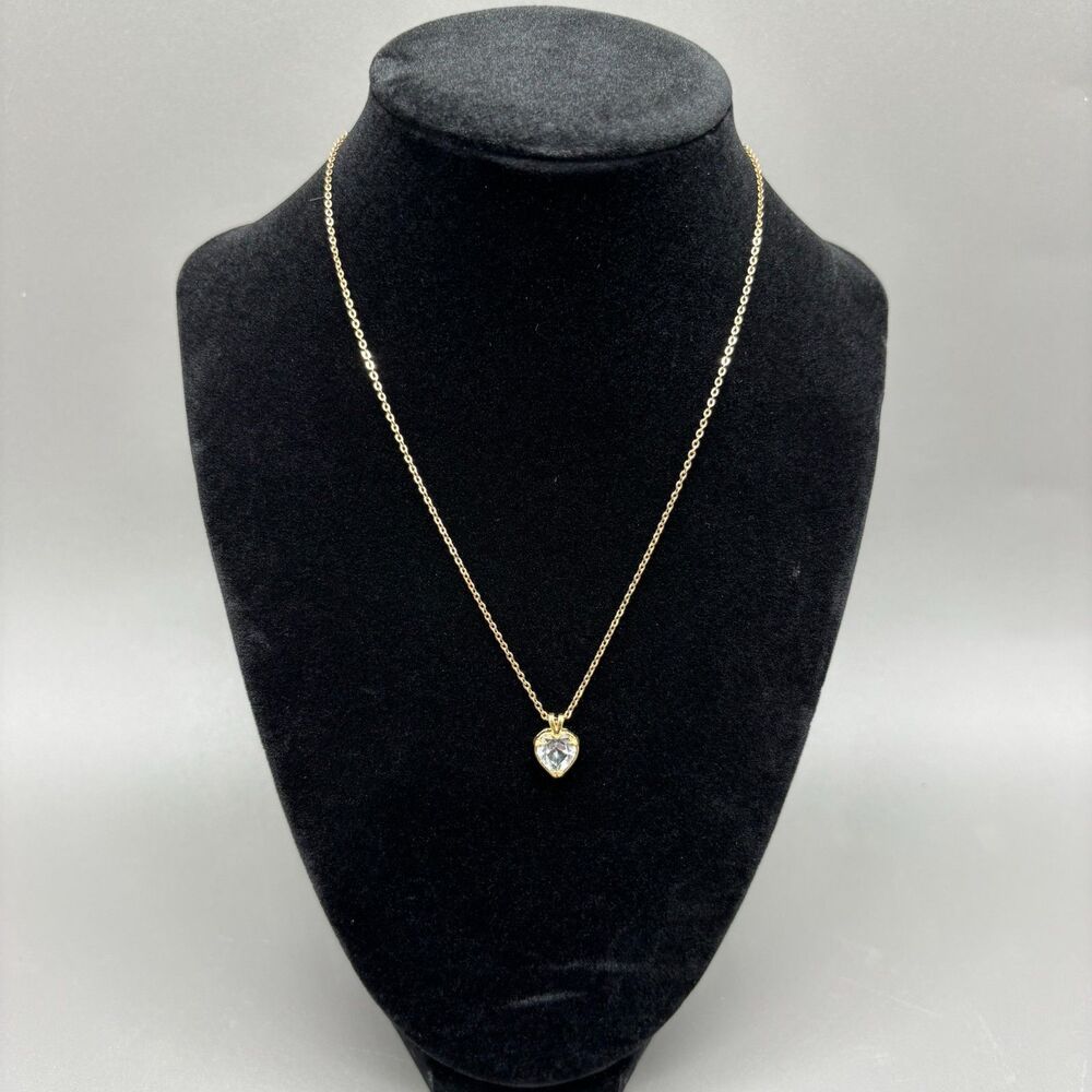 Vintage Crystal Heart Pendant Necklace Monet Gold Tone Chain